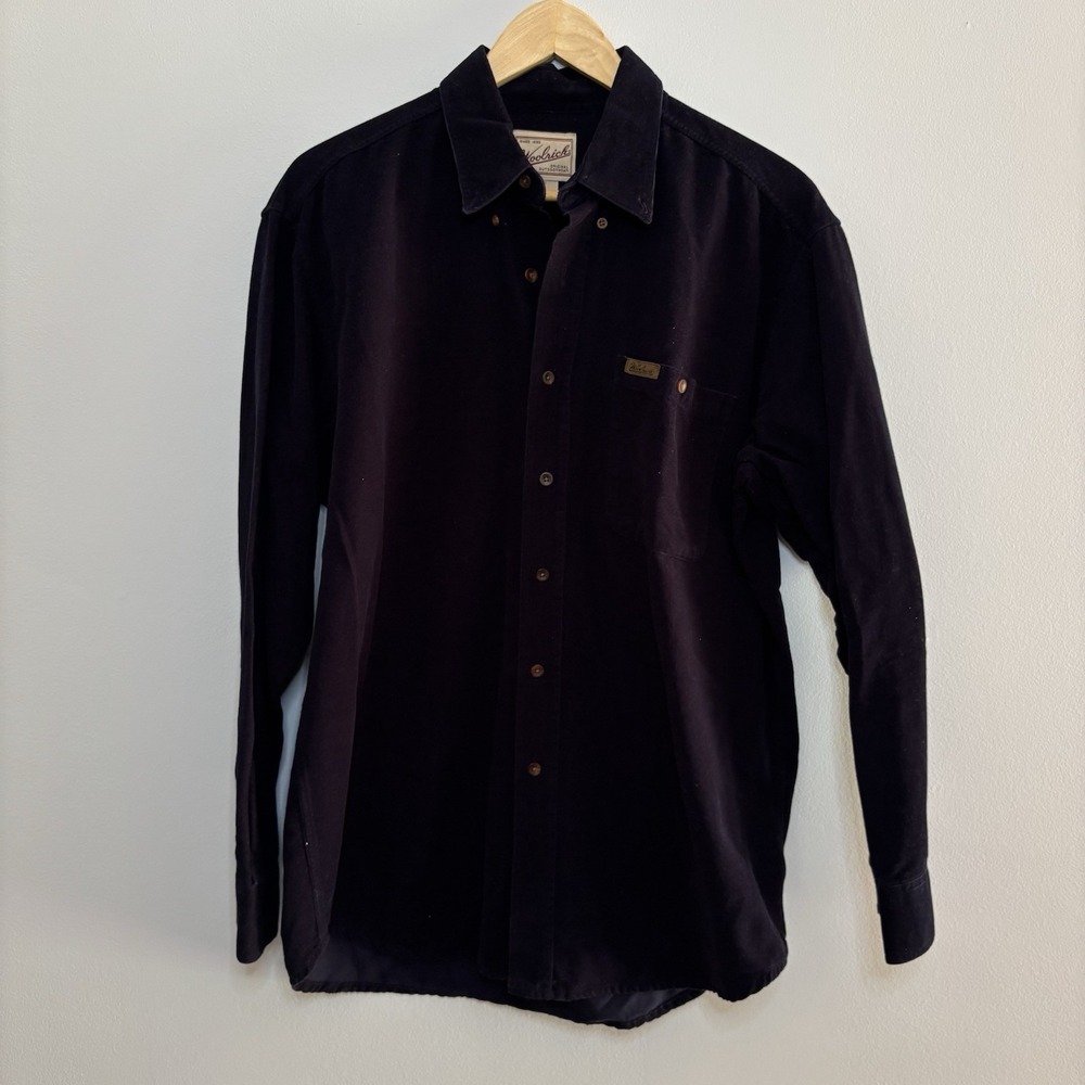 VTG Woolrich Corduroy Navy Blue Button Up Shirt Shacket Men's Large 100% Cotton - Picture 2 of 10